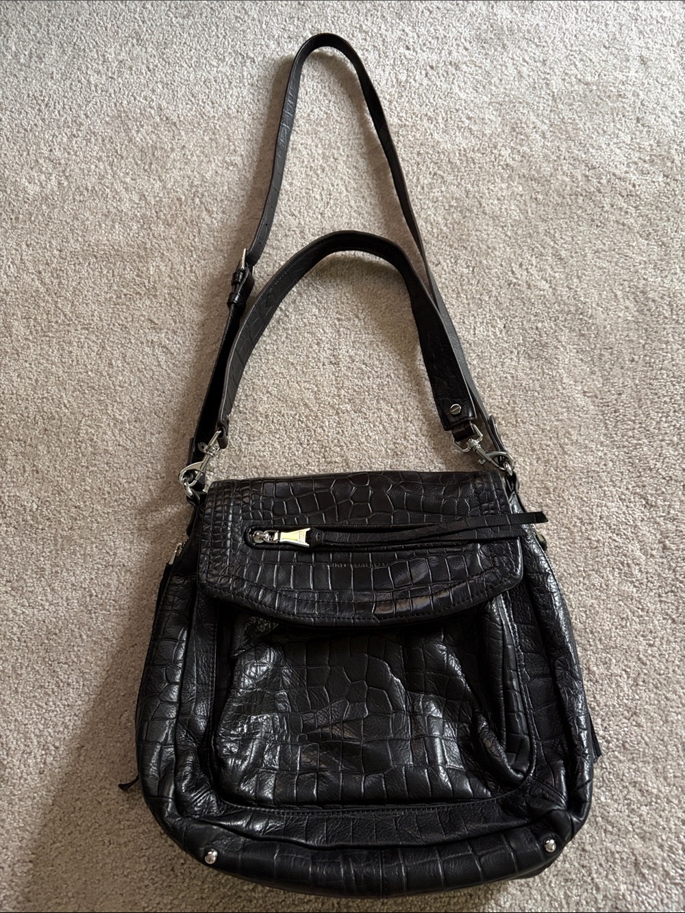 Aimee Kestenberg 5th Avenue Convertible Shoulder Bag-Black Croco-leather finish